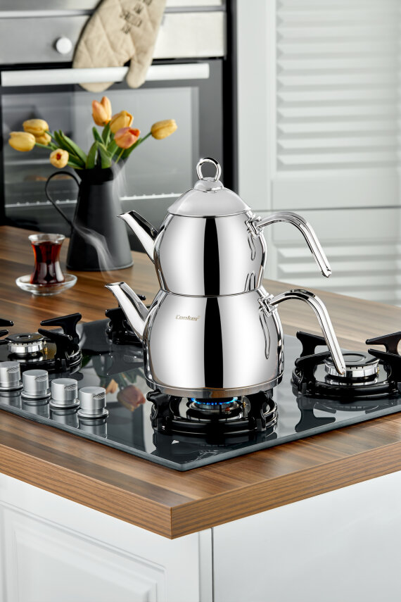 Cooker Afitap Orta Boy Paslanmaz Çelik Çaydanlık Takımı 1,1-2 Litre - 1
