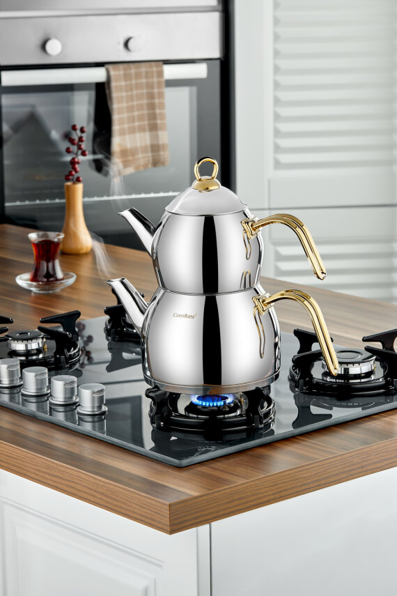 Cooker Afitap Orta Boy Paslanmaz Çelik Çaydanlık Takımı 1,1-2 Litre - 3
