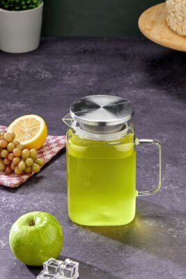 Cooker 1100 ml Gümüş Kapaklı Borosilikat Cam Sürahi CKR3404 - 6