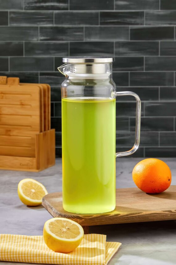 Cooker 1600 ml Gümüş Kapaklı Borosilikat Cam Sürahi CKR3408 - 1