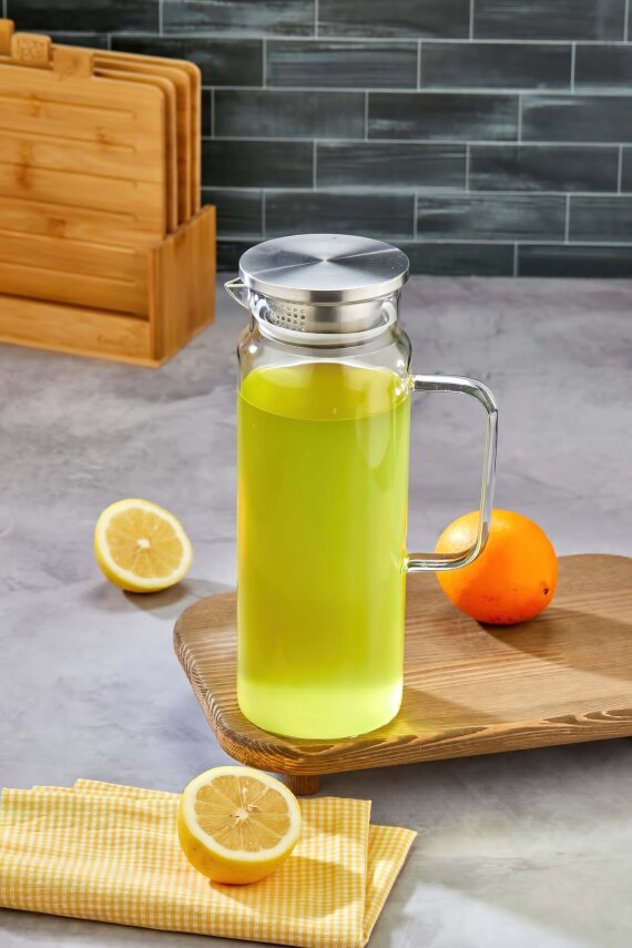 Cooker 1600 ml Gümüş Kapaklı Borosilikat Cam Sürahi CKR3408 - 2