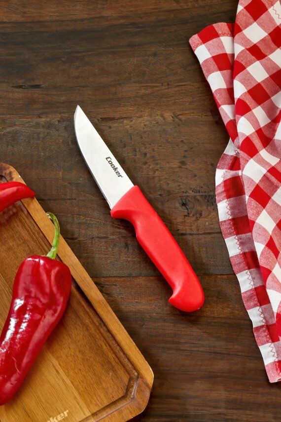 Cooker 25 cm Paslanmaz Çelik Kasap Bıçağı Kırmızı CKR4596 - 1