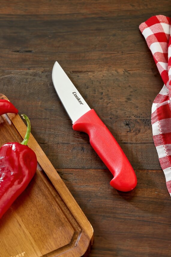 Cooker 25 cm Paslanmaz Çelik Kasap Bıçağı Kırmızı CKR4596 - 4