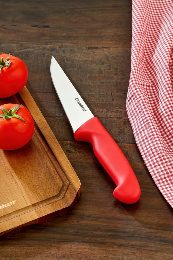 Cooker 27 cm Paslanmaz Çelik Kasap Bıçağı Kırmızı CKR4597 - 2