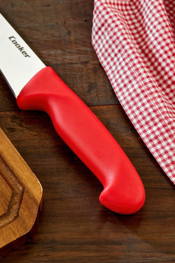 Cooker 27 cm Paslanmaz Çelik Kasap Bıçağı Kırmızı CKR4597 - 3