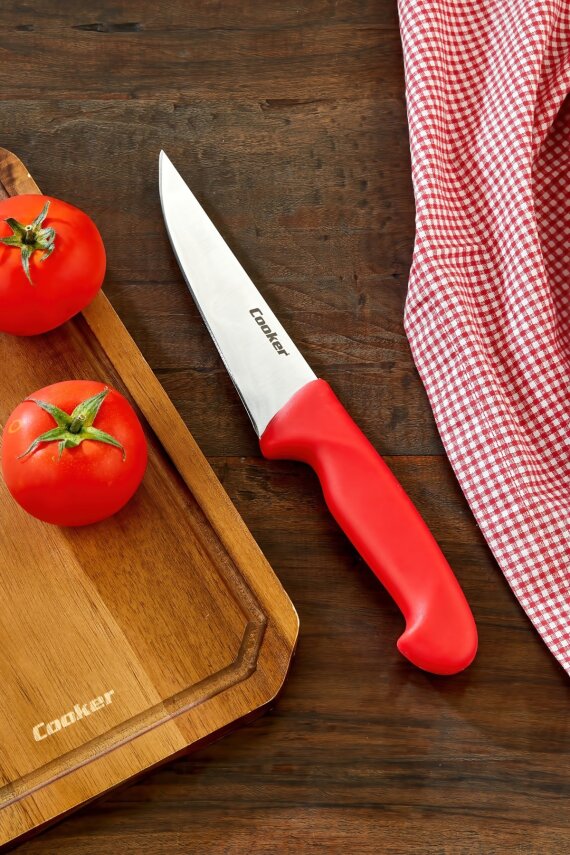 Cooker 27 cm Paslanmaz Çelik Kasap Bıçağı Kırmızı CKR4597 - 4