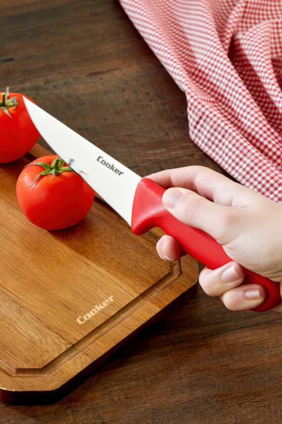 Cooker 27 cm Paslanmaz Çelik Kasap Bıçağı Kırmızı CKR4597 - 5