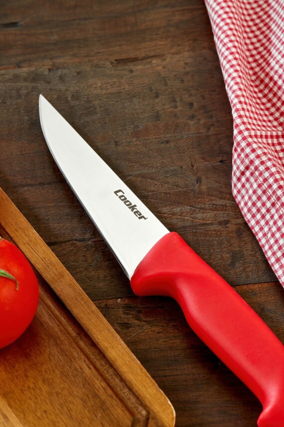 Cooker 27 cm Paslanmaz Çelik Kasap Bıçağı Kırmızı CKR4597 - 6