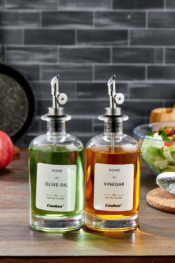 Cooker 2'li 500 ml Cam Yağlık Sirkelik Sosluk Seti CKR3891 - 1