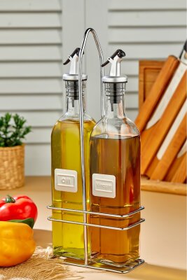 Cooker 2'li 500 ml Stantlı Cam Yağdanlık, Sosluk, Baharatlık Seti CKR2954