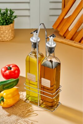 Cooker 2'li 500 ml Stantlı Cam Yağdanlık, Sosluk, Baharatlık Seti CKR2954 - 2