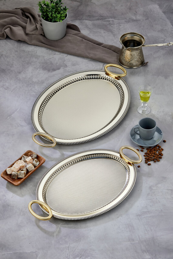 Cooker 2'li Alya Metal Oval Sunum Tepsisi 53x34 cm ve 46x28 cm  - 1