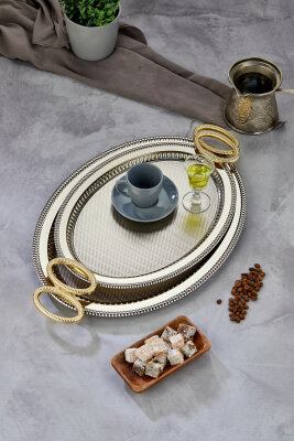Cooker 2'li Alya Metal Oval Sunum Tepsisi 53x34 cm ve 46x28 cm  - 2