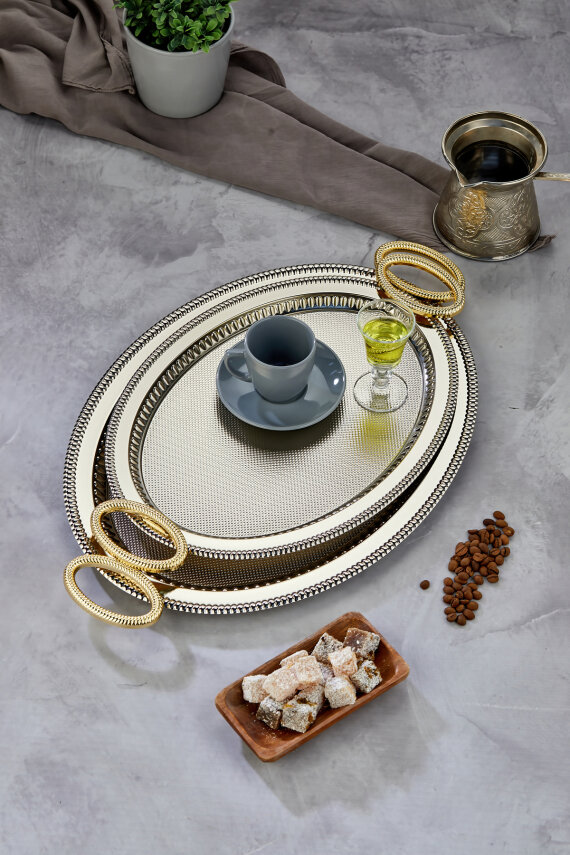 Cooker 2'li Alya Metal Oval Sunum Tepsisi 53x34 cm ve 46x28 cm  - 2