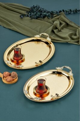 Cooker 2'li Kelebekli Metal Oval  Sunum Tepsisi 49x33 cm ve 41x20 cm