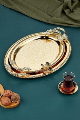 Cooker 2'li Kelebekli Metal Oval  Sunum Tepsisi 49x33 cm ve 41x20 cm - 4