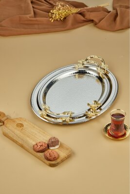 Cooker 2'li Kelebekli Metal Oval  Sunum Tepsisi 49x33 cm ve 41x20 cm - 6