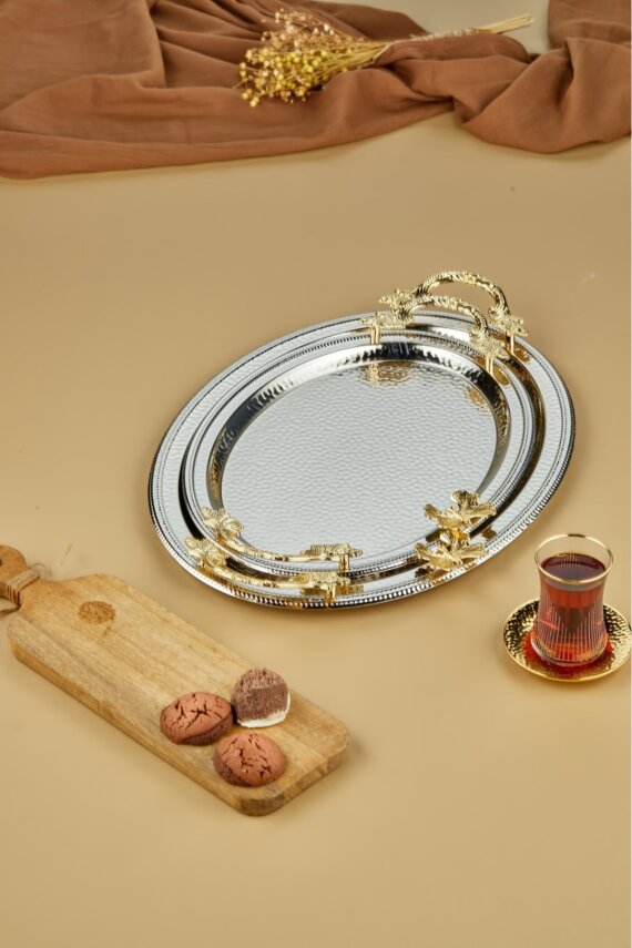 Cooker 2'li Kelebekli Metal Oval  Sunum Tepsisi 49x33 cm ve 41x20 cm - 6