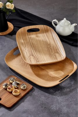 Cooker 2'li Lüks Ahşap Oval Sunum Tepsisi 50x37 cm ve 45x32 cm YK1469 - 4