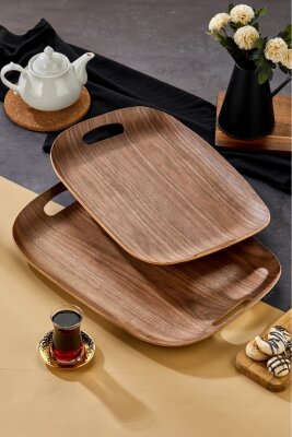 Cooker 2'li Lüks Ahşap Oval Sunum Tepsisi 50x37 cm ve 45x32 cm YK1470