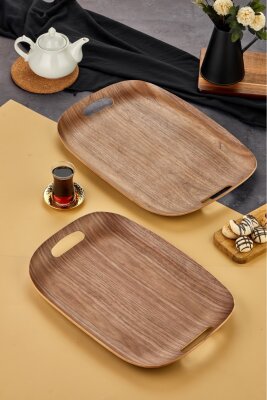 Cooker 2'li Lüks Ahşap Oval Sunum Tepsisi 50x37 cm ve 45x32 cm YK1470 - 3