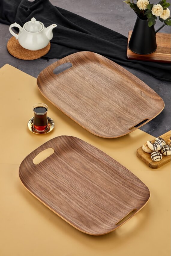 Cooker 2'li Lüks Ahşap Oval Sunum Tepsisi 50x37 cm ve 45x32 cm YK1470 - 3