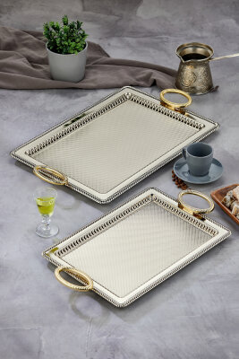 Cooker 2'li Metal Dikdörtgen Sunum Tepsisi 50x32 cm ve 44x25 cm