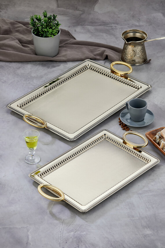 Cooker 2'li Metal Dikdörtgen Sunum Tepsisi 50x32 cm ve 44x25 cm - 1