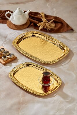 Cooker 2'li Metal Oval Gold Sunum Tepsisi 49x30 cm ve 37x23 cm CKR3567