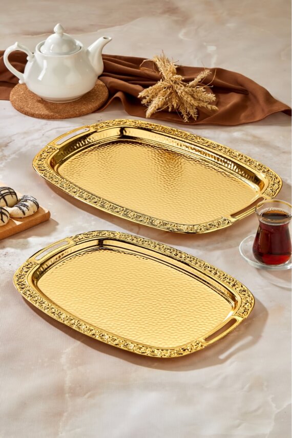 Cooker 2'li Metal Oval Gold Sunum Tepsisi 49x30 cm ve 37x23 cm CKR3567 - 2