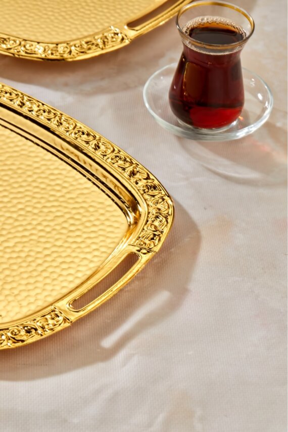 Cooker 2'li Metal Oval Gold Sunum Tepsisi 49x30 cm ve 37x23 cm CKR3567 - 3