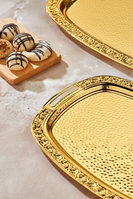 Cooker 2'li Metal Oval Gold Sunum Tepsisi 49x30 cm ve 37x23 cm CKR3567 - 4