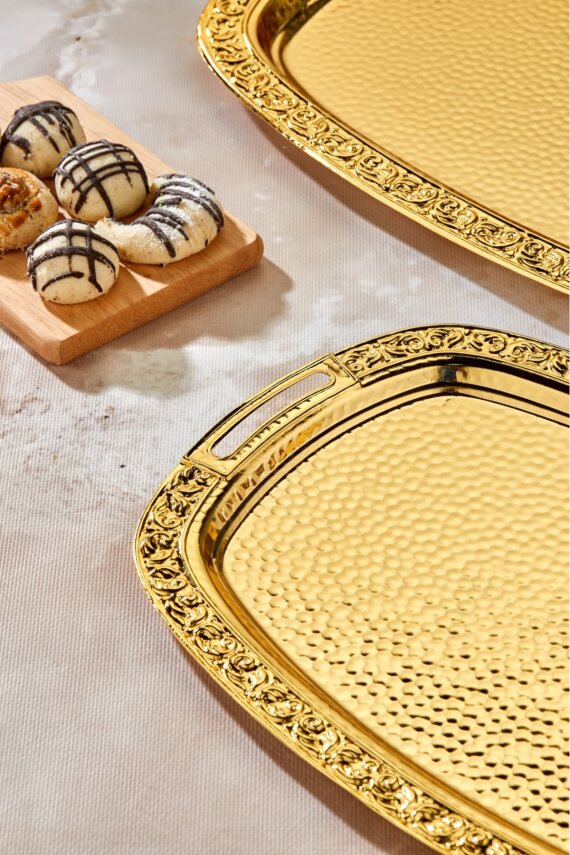 Cooker 2'li Metal Oval Gold Sunum Tepsisi 49x30 cm ve 37x23 cm CKR3567 - 4