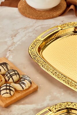 Cooker 2'li Metal Oval Gold Sunum Tepsisi 49x30 cm ve 37x23 cm CKR3567 - 5