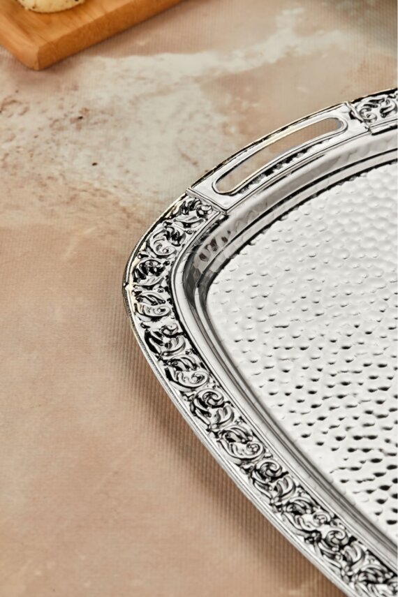 Cooker 2'li Metal Oval Gümüş Sunum Tepsisi 43x30 cm ve 36x26 cm CKR3566 - 3