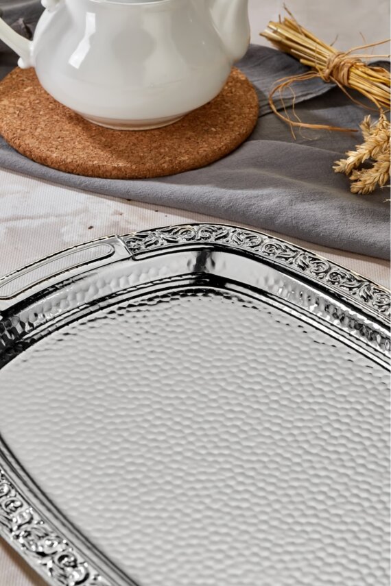 Cooker 2'li Metal Oval Gümüş Sunum Tepsisi 43x30 cm ve 36x26 cm CKR3566 - 4