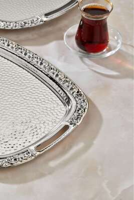 Cooker 2'li Metal Oval Gümüş Sunum Tepsisi 43x30 cm ve 36x26 cm CKR3566 - 5