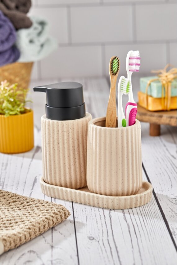 Cooker 3 Parça 180 ml Seramik Sıvı Sabunluk ve Banyo Seti CKR3430 - 3