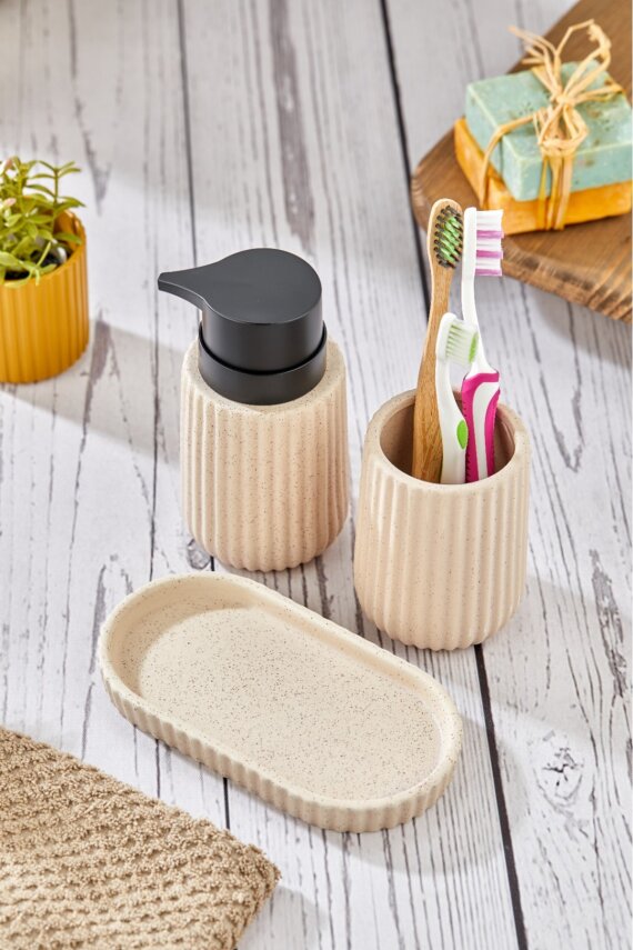Cooker 3 Parça 180 ml Seramik Sıvı Sabunluk ve Banyo Seti CKR3430 - 4