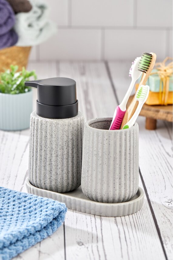 Cooker 3 Parça 180 ml Seramik Sıvı Sabunluk ve Banyo Seti CKR3430 - 5