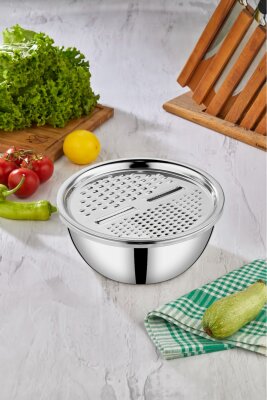 Cooker 3 Parça 24 cm Paslanmaz Çelik Rendeli Karıştırma Kabı CKR3490 - 2