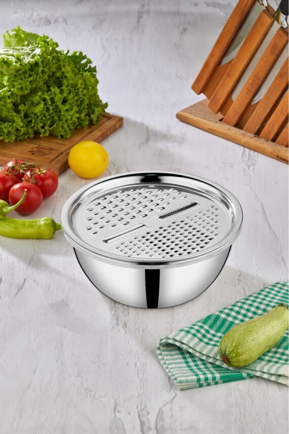Cooker 3 Parça 24 cm Paslanmaz Çelik Rendeli Karıştırma Kabı CKR3490 - 2