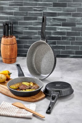 Cooker 3 Parça Granit Döküm Tava Seti 20–24–28 cm CKR3898