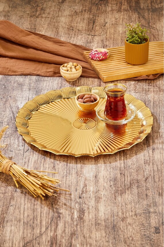 Cooker 35 cm Metal Yuvarlak Gold Sunum Tepsisi CKR3904 - 1