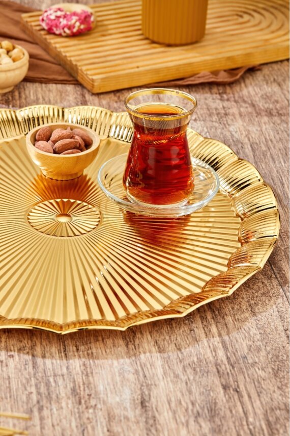 Cooker 35 cm Metal Yuvarlak Gold Sunum Tepsisi CKR3904 - 3