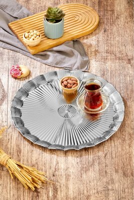 Cooker 35 cm Metal Yuvarlak Gümüş Sunum Tepsisi CKR3903