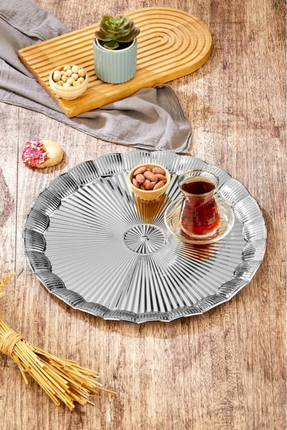 Cooker 35 cm Metal Yuvarlak Gümüş Sunum Tepsisi CKR3903 - 1