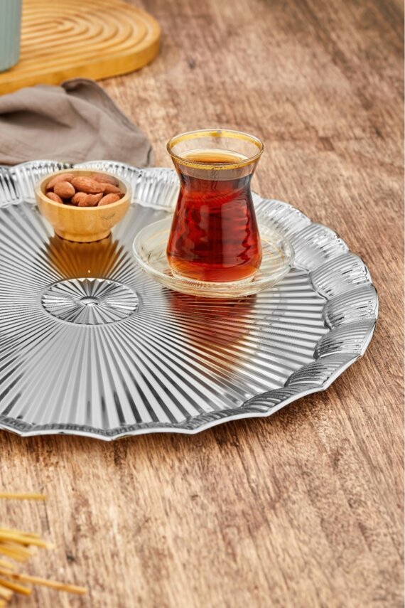 Cooker 35 cm Metal Yuvarlak Gümüş Sunum Tepsisi CKR3903 - 3
