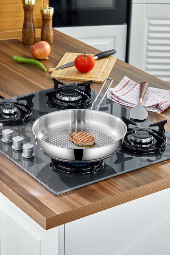 Cooker 3'Lü Lara 24-26-28 Cm Paslanmaz Çelik İndüksiyon Uyumlu Tava Seti - 4