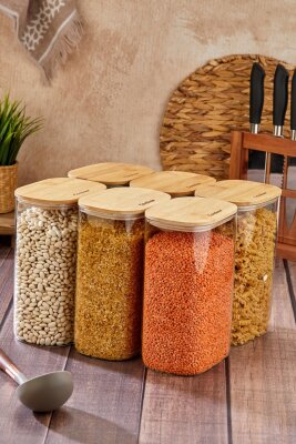 Cooker 6'lı 2.5 Litre Borosilikat Cam Bambu Kapaklı Kavanoz CKR4552